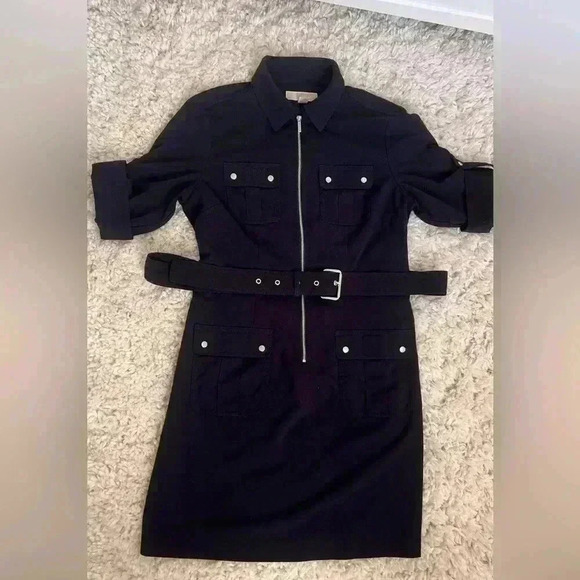 Michael Kors Belted Shirt Dress size Large Navy Blue - Picture 3 of 11